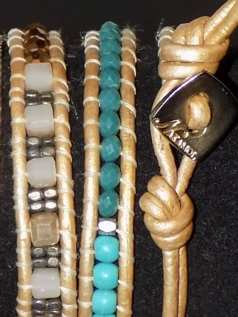 Nakamol Long Beaded Boho Wrap Bracelet.  Lame Cord, Crystal, Metal, Earthtones